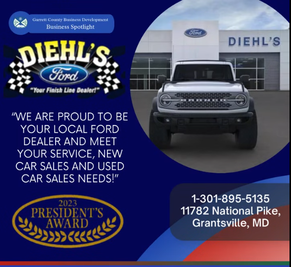 Today's Business Spotlight 📣 is on Diehl's Ford Sales!
Visit them at www.diehlsford.com or Diehl's Ford Sales
Follow us to see more daily Garrett County Business Spotlights!
If you are interested in having your business featured contact Connor Norman at cnorman@garrettcountymd.gov. #businessdevelopment #garrettcountymd